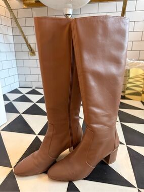 Stuart Weitzman Tall Leather Knee-High Boots in Cognac Brown